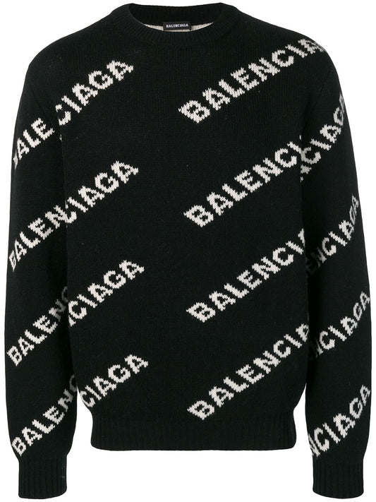 Balenciaga All-over Logo Black Sweater